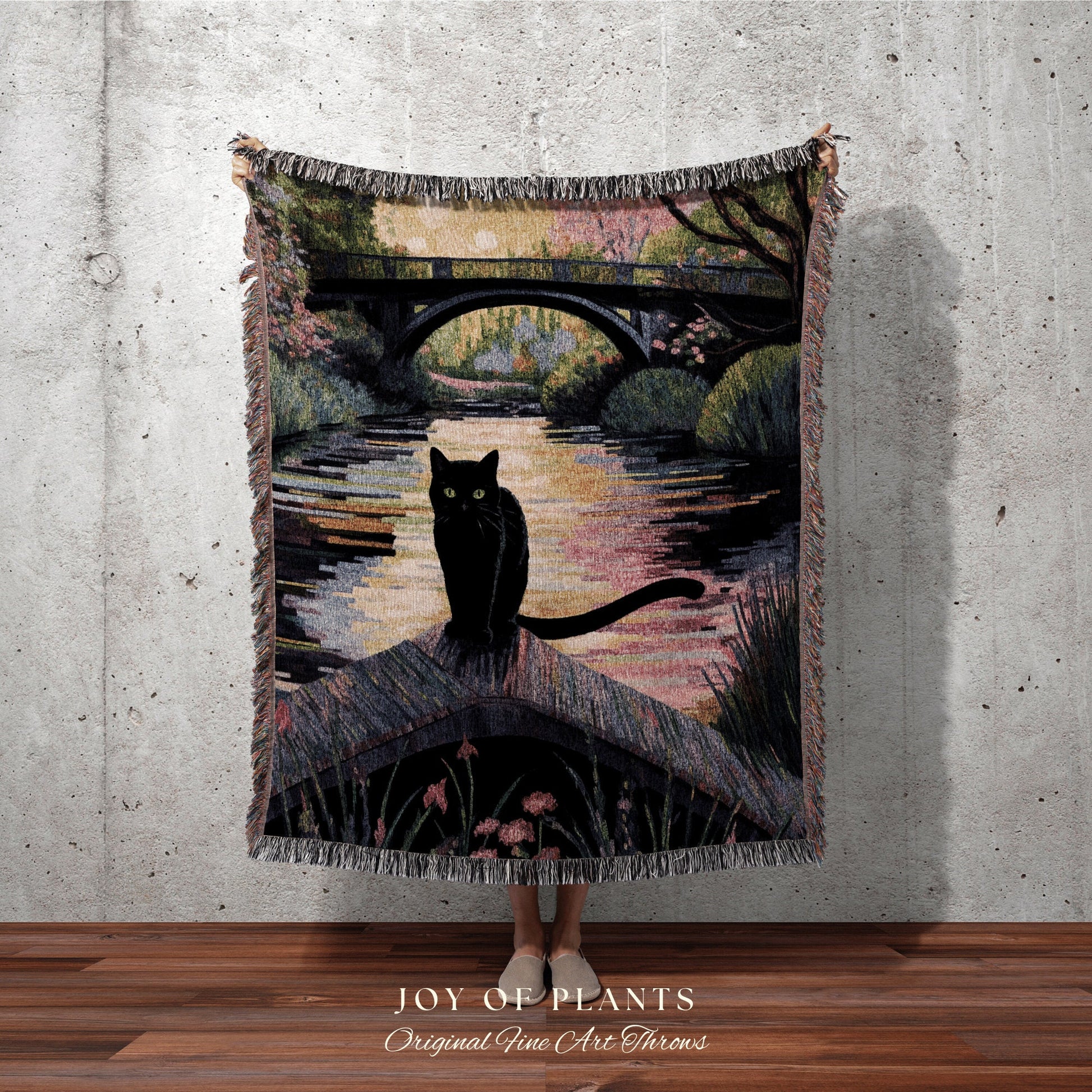 Black Cat Woven Tapestry Art Claude Monet Bridge Over A Pond Of Water Lilies | Art Tapestry Monet Water Lilies Blanket Cat Painting Tapestry