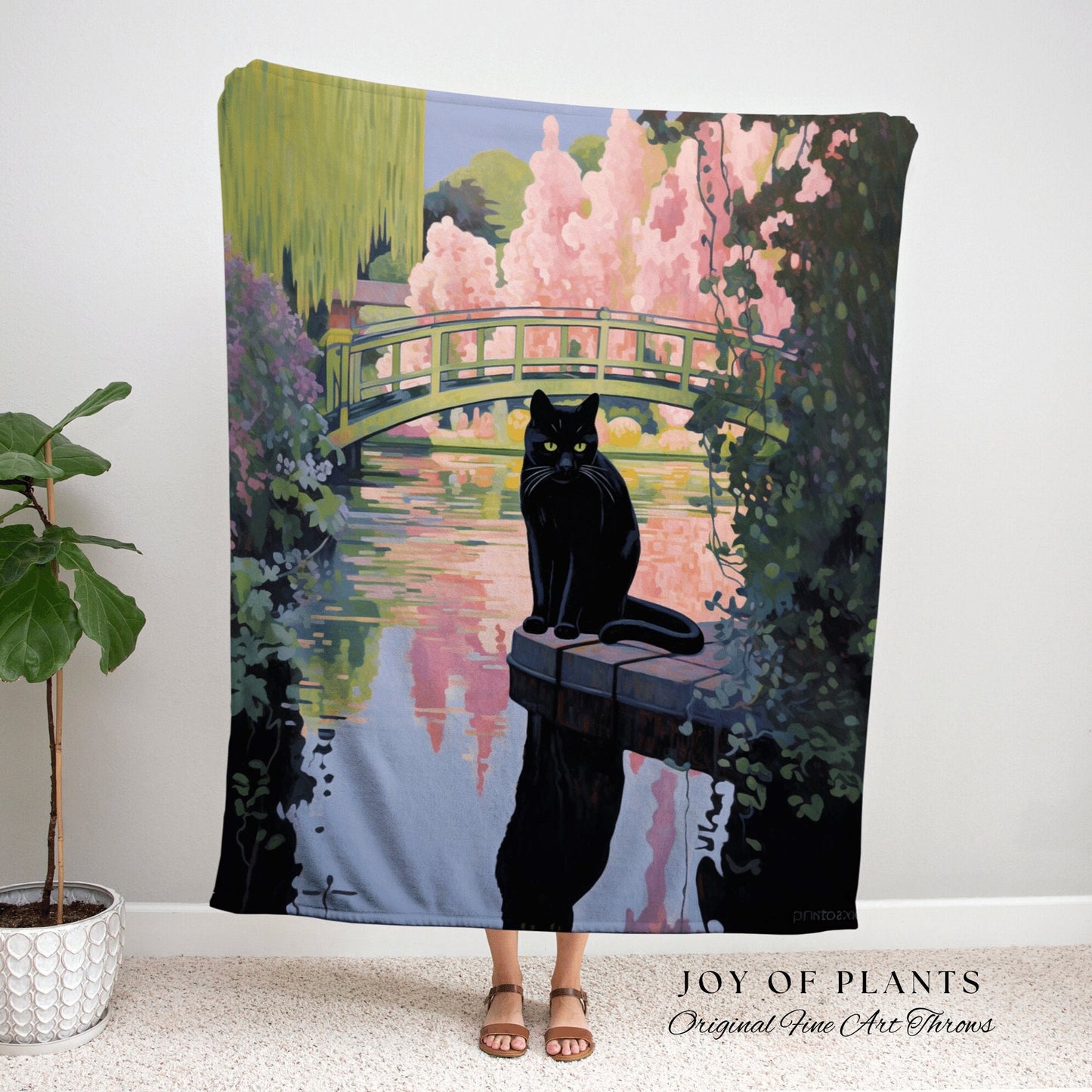 Waterlily Bridge Tapestry Blanket Woven Tapestry Art Claude Monet Inspired | Art Tapestry Monet Water Lilies Blanket Cat Painting Tapestry |