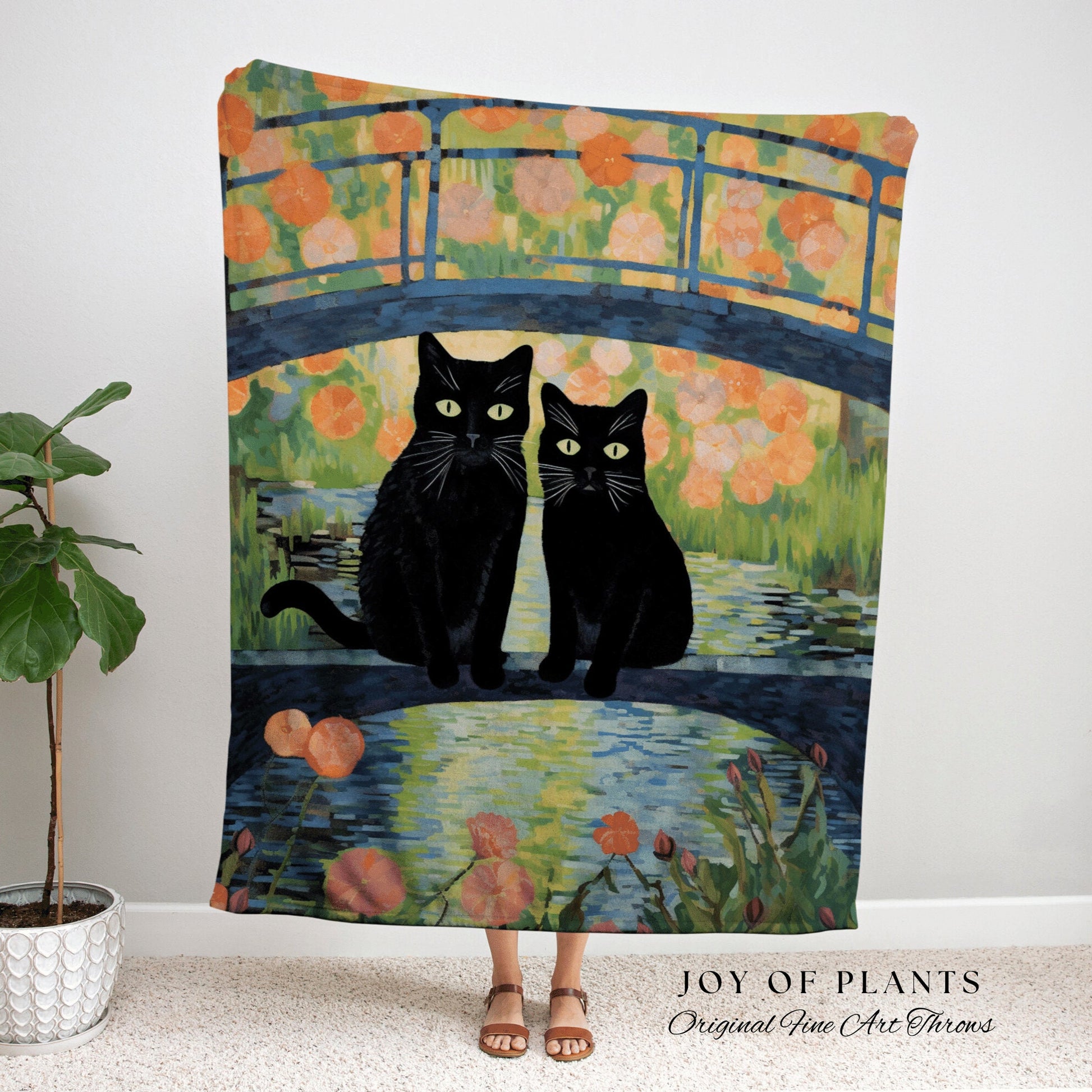 Woven Tapestry Art Claude Monet Bridge Over a Pond of Water Lilies | Art Tapestry Monet Water Lilies Blanket Cat Couple Spooky Cute Gift |