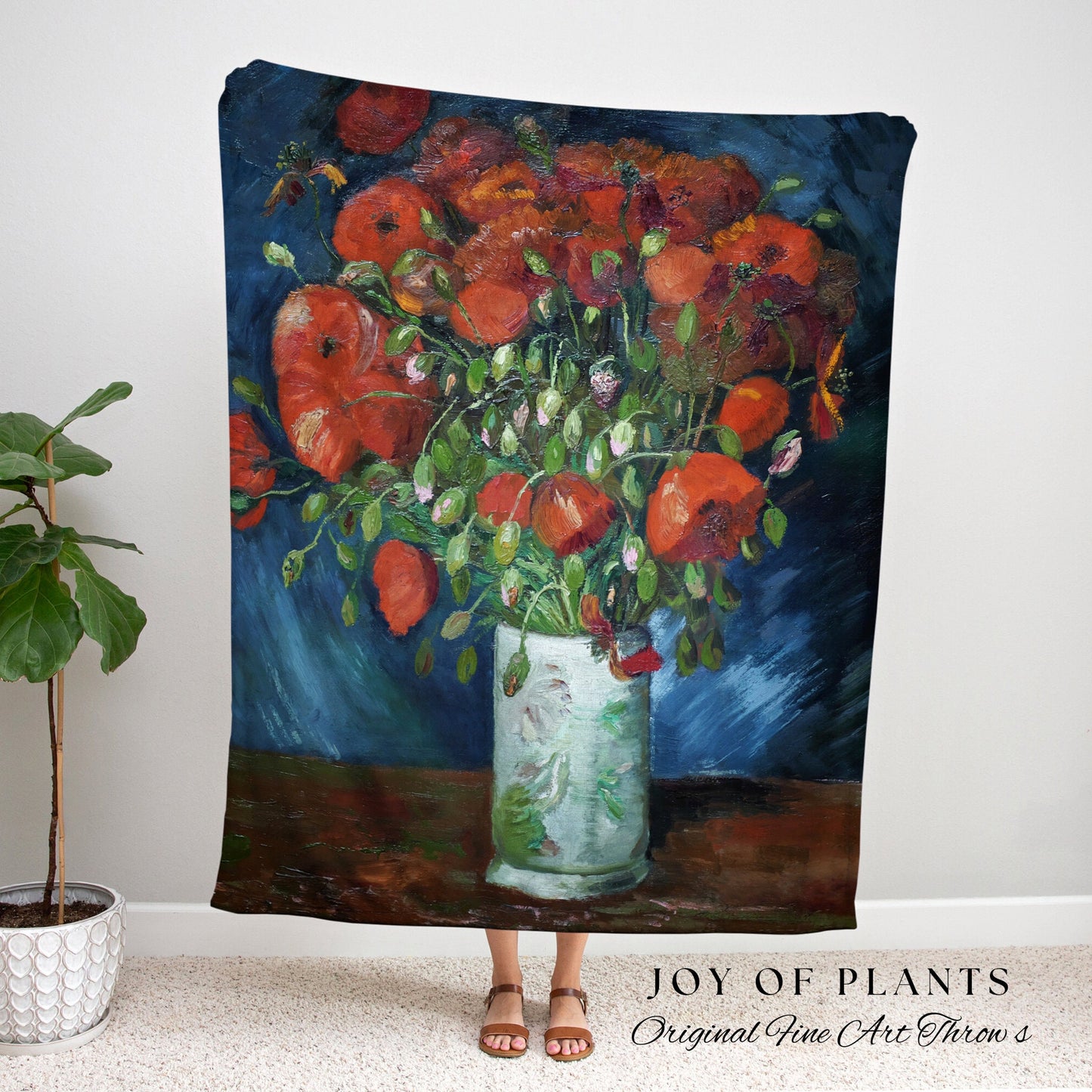 Vase With Poppies Woven Tapestry | Poppy Flower Woven Blanket | Custom Painting Blanket | Dark Academia Decor | Fine Art Woven Blanket Gift