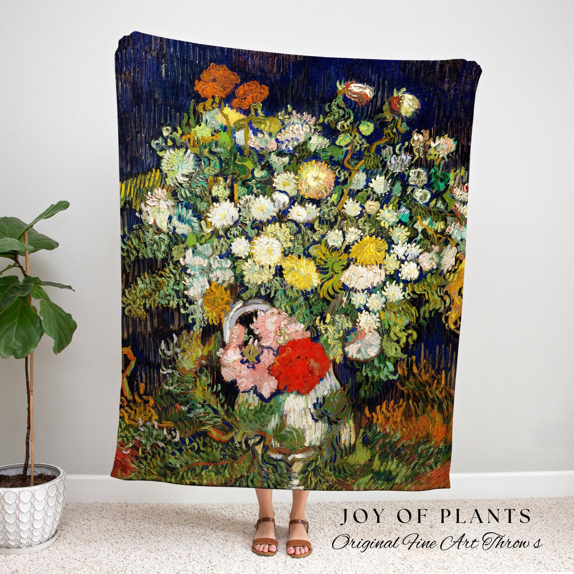 Floral Bouquet Woven Tapestry | Vintage Florals Woven Blanket | Custom Painting Blanket | Dark Academia Decor | Fine Art Woven Blanket Gift