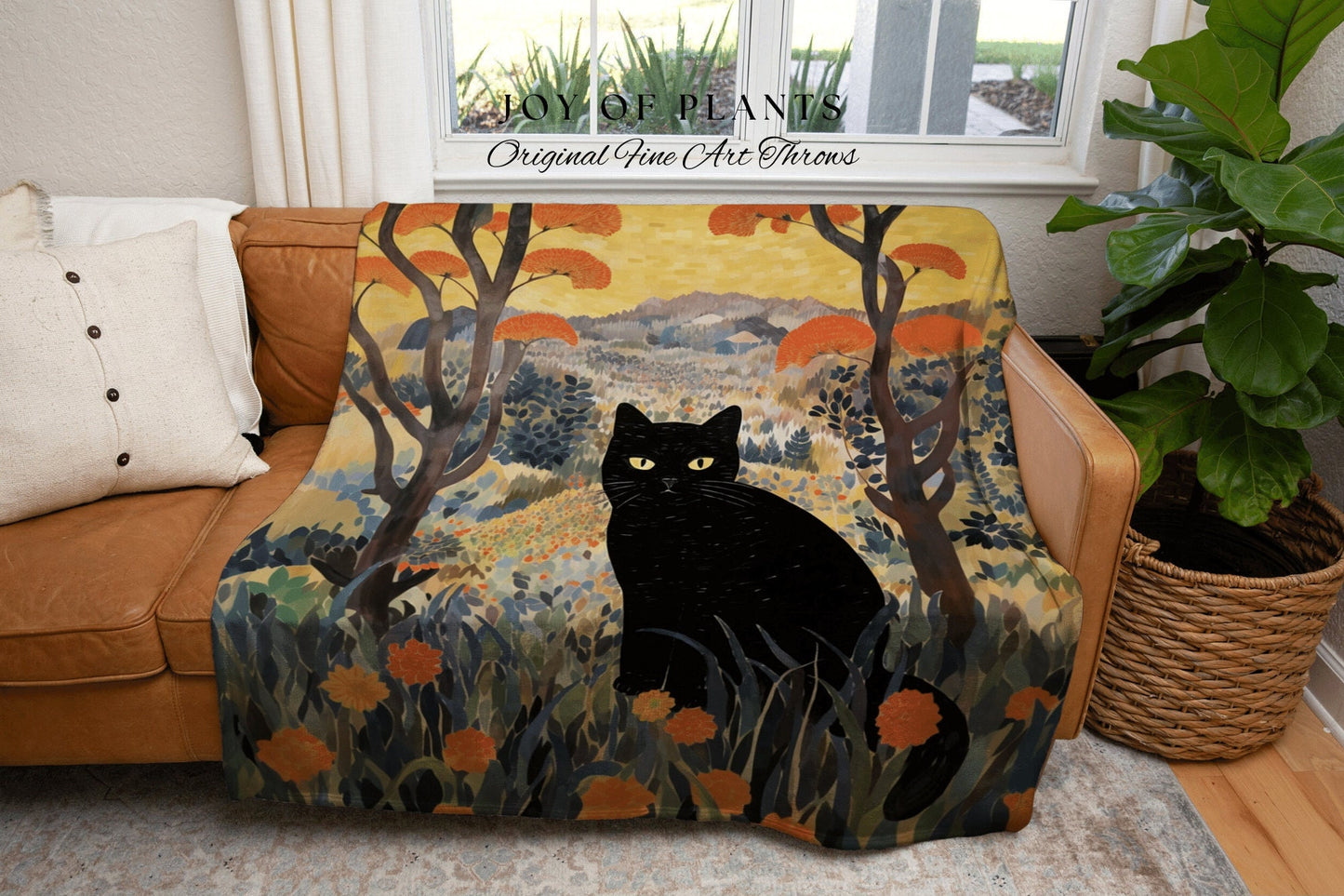 Autumn Landscape Tapestry Wall Art Black Cat Woven Throw Blanket | Autumn Decor Black Cat Halloween Decor Dark Cottagecore Tapestry Vintage