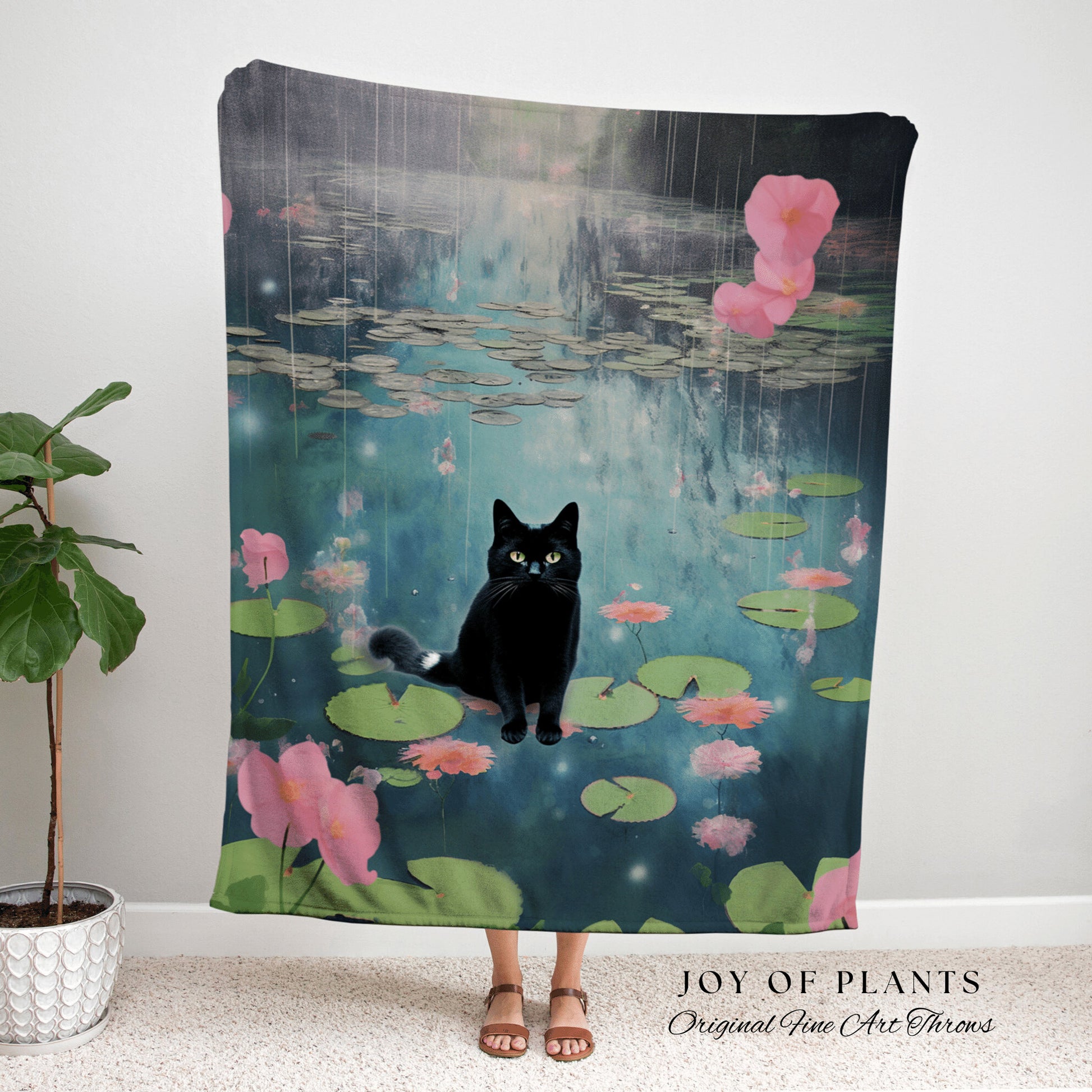 Cat Blanket Woven Tapestry Claude Monet Bridge Over a Pond of Water Lilies | Art Tapestry Monet Water Lilies Famous Art Blanket Cat Gift |