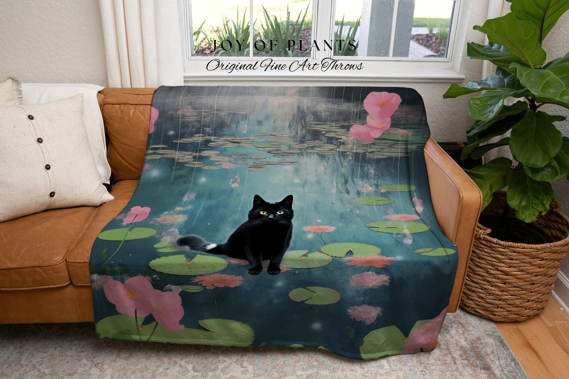 Cat Blanket Woven Tapestry Claude Monet Bridge Over a Pond of Water Lilies | Art Tapestry Monet Water Lilies Famous Art Blanket Cat Gift |