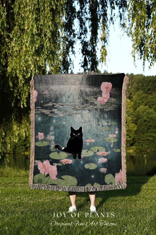 Cat Blanket Woven Tapestry Claude Monet Bridge Over a Pond of Water Lilies | Art Tapestry Monet Water Lilies Famous Art Blanket Cat Gift |