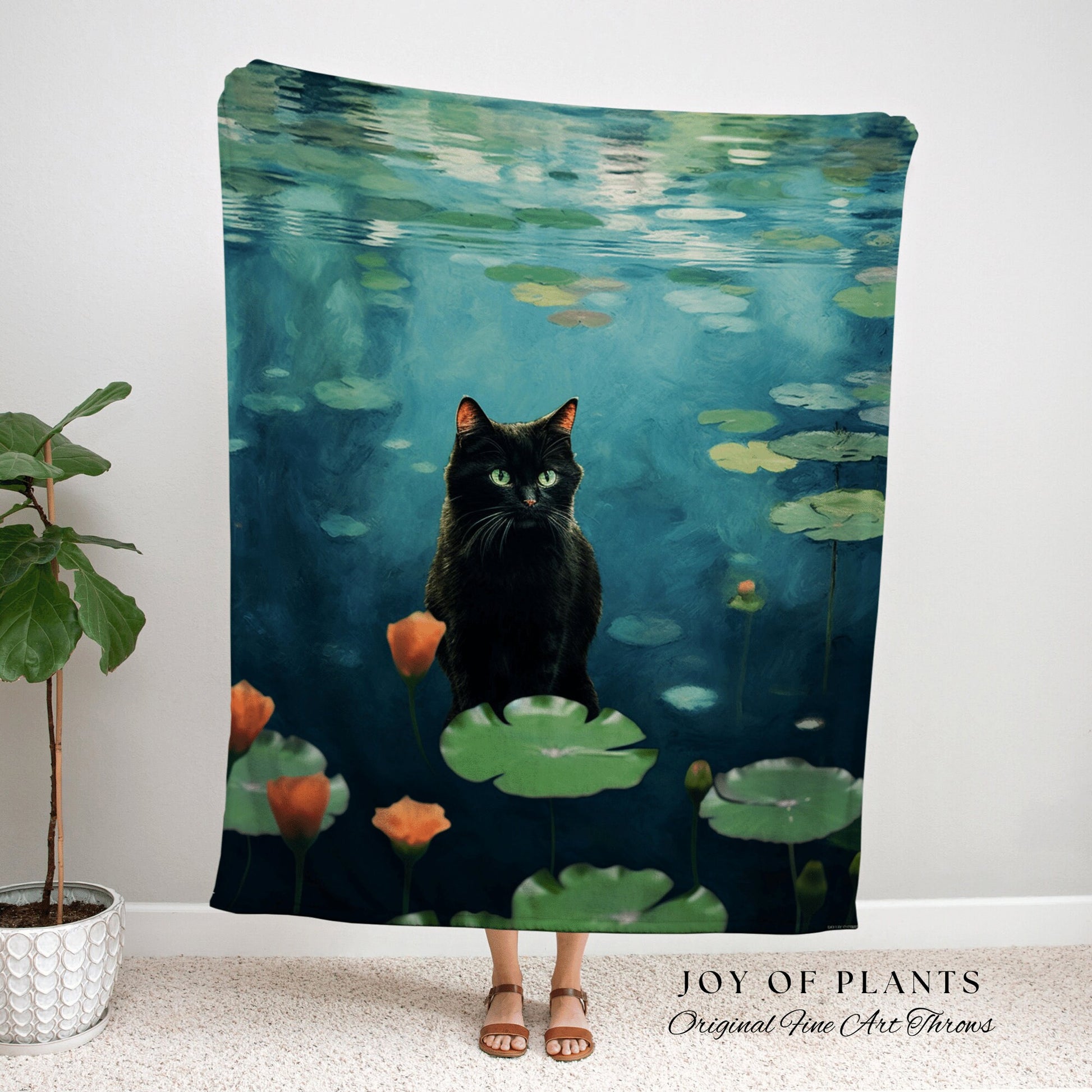 Water Lily Cat Blanket Woven Tapestry Art Claude Monet Bridge Over a Pond of Water Lilies | Art Tapestry Monet Water Lilies Blanket Cat Art