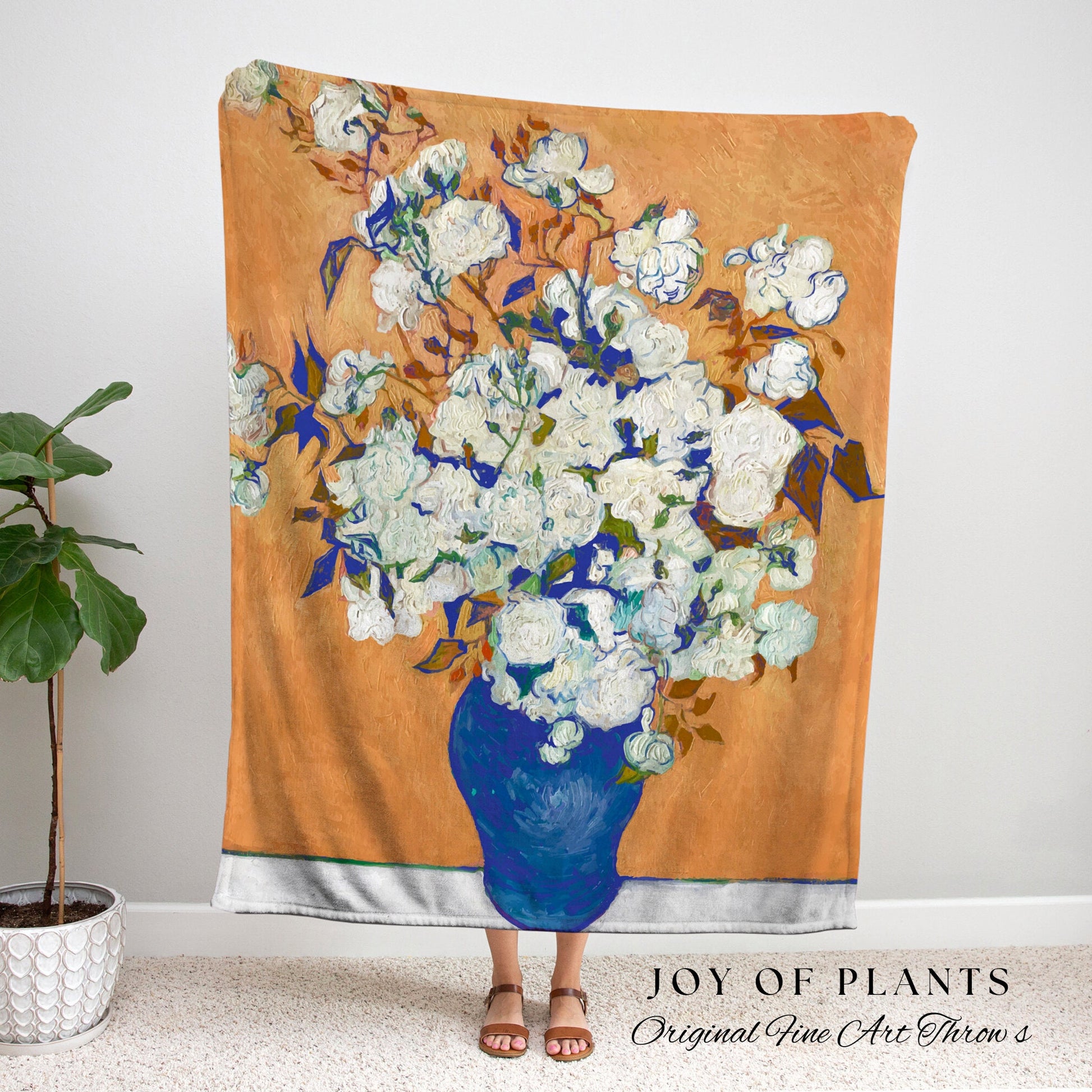 Pastel Roses Woven Tapestry | Vincent Van Gogh Woven Blanket | Custom Painting Blanket | Dark Academia Decor | Fine Art Woven Blanket Gift |