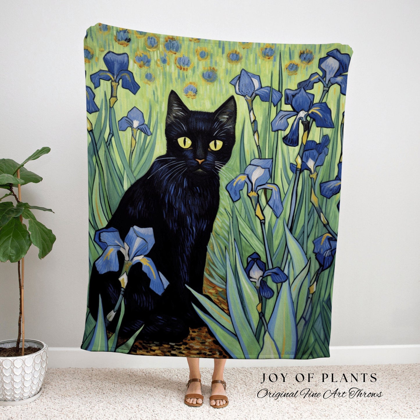 Among the Iris Flowers Tapestry Art Famous Cat Painting Decor Tapestry Black Cat Woven Blanket | At History Gift Vincent Van Gogh Tapestry |