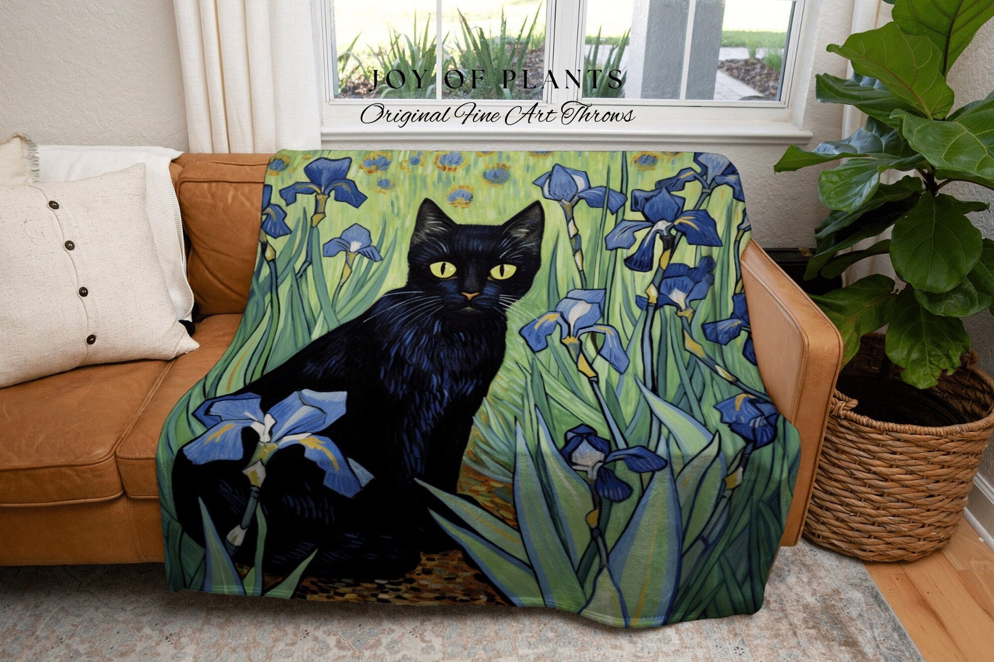 Among the Iris Flowers Tapestry Art Famous Cat Painting Decor Tapestry Black Cat Woven Blanket | At History Gift Vincent Van Gogh Tapestry |