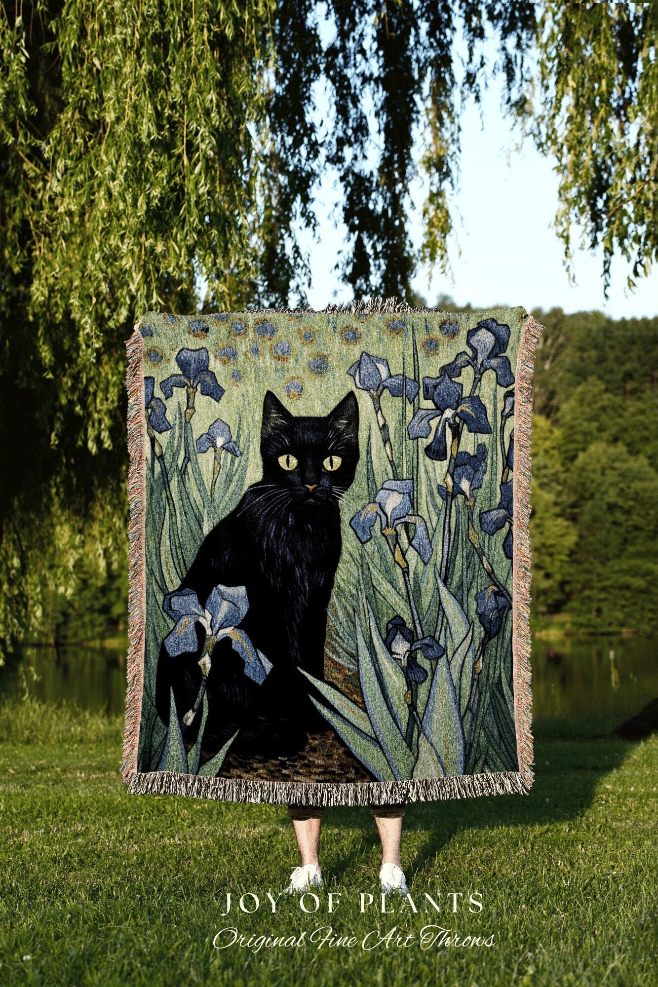 Among the Iris Flowers Tapestry Art Famous Cat Painting Decor Tapestry Black Cat Woven Blanket | At History Gift Vincent Van Gogh Tapestry |