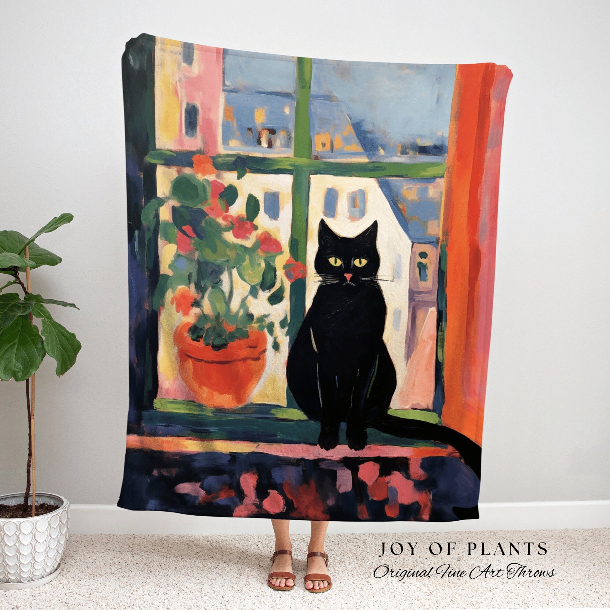 Boho Cat Tapestry Halloween Tapestry Van Gogh Inspired Art Blanket Woven | Whimsical Room Decor Black Cat Decor Dark Cottagecore Tapestry |