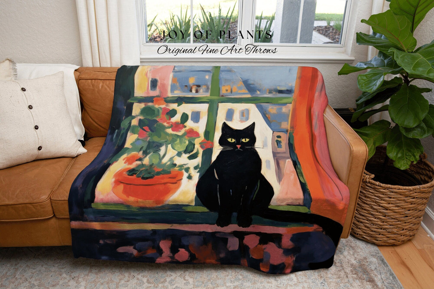 Boho Cat Tapestry Halloween Tapestry Van Gogh Inspired Art Blanket Woven | Whimsical Room Decor Black Cat Decor Dark Cottagecore Tapestry |