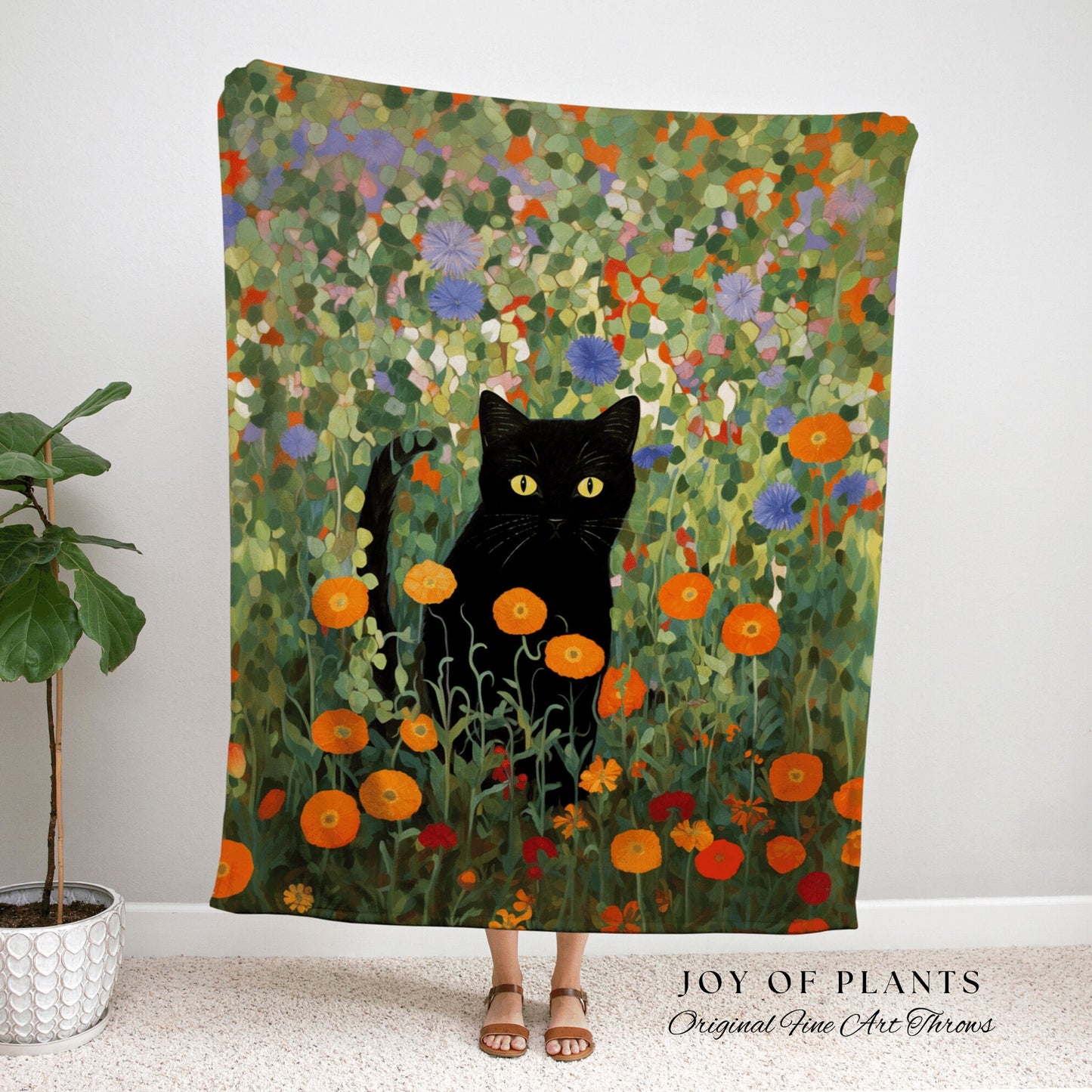 Black Cat In The Wildflowers Tapestry Floral Art Halloween Decor Tapestry Black Cat Woven Blanket | Spooky Cat Halloween Decor Cottagecore |