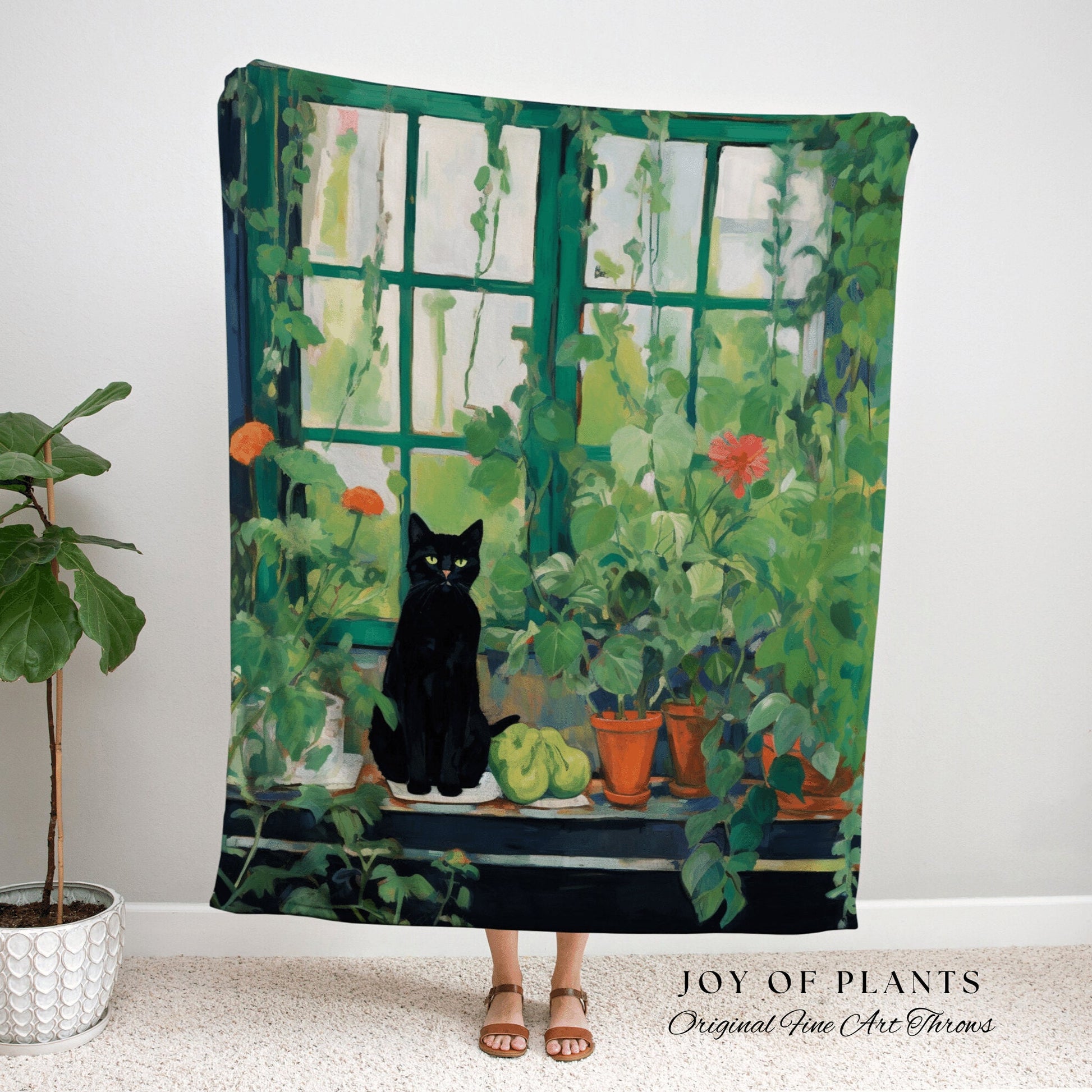 Botanical Cat Tapestry Halloween Tapestry Van Gogh Inspired Art Blanket Woven | Whimsical Room Decor Black Cat Decor Cottagecore Vintage Art