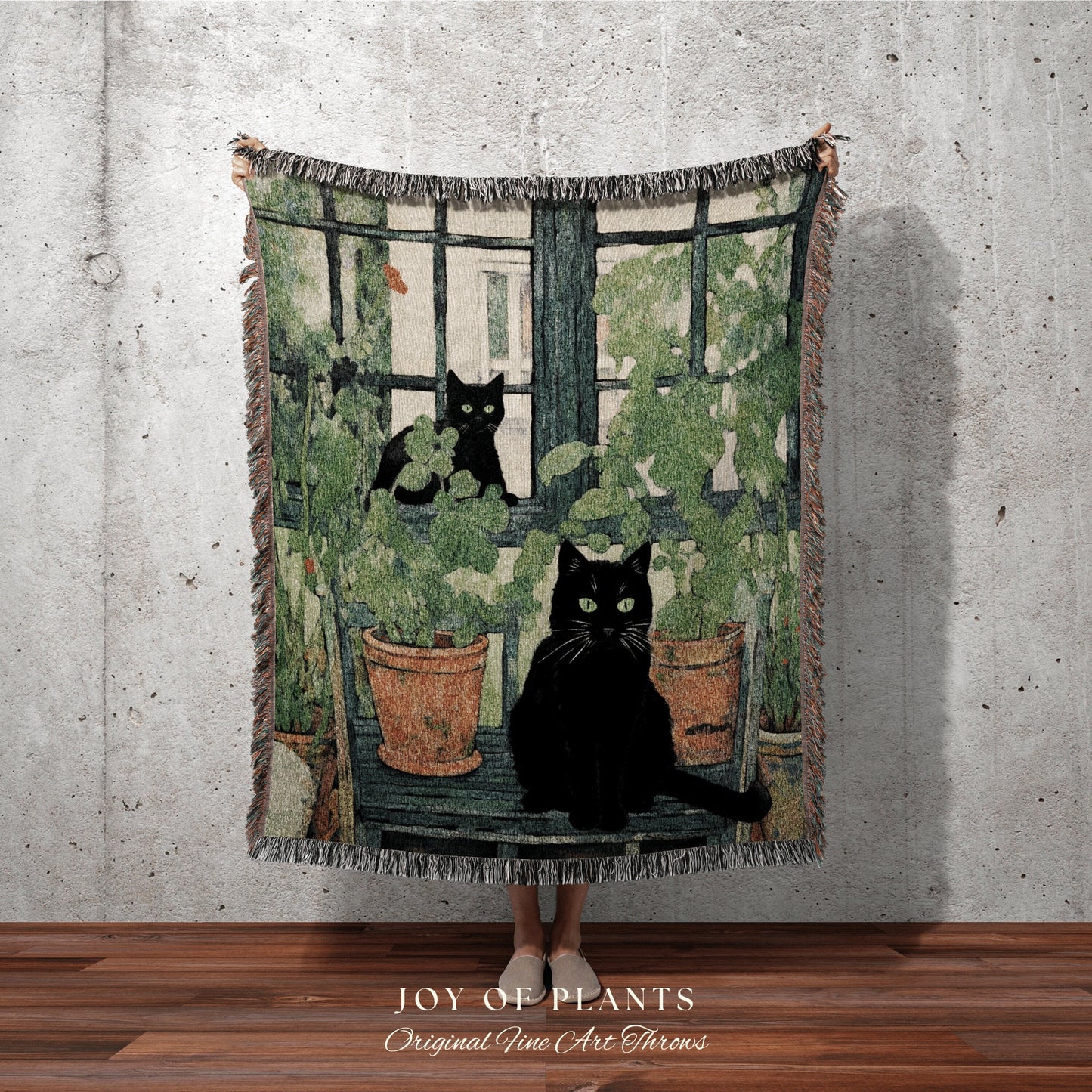 Vintage Floral Cat Tapestry Halloween Tapestry Van Gogh Inspired Art Blanket Woven | Whimsical Room Decor Black Cat Decor Cottagecore Art |