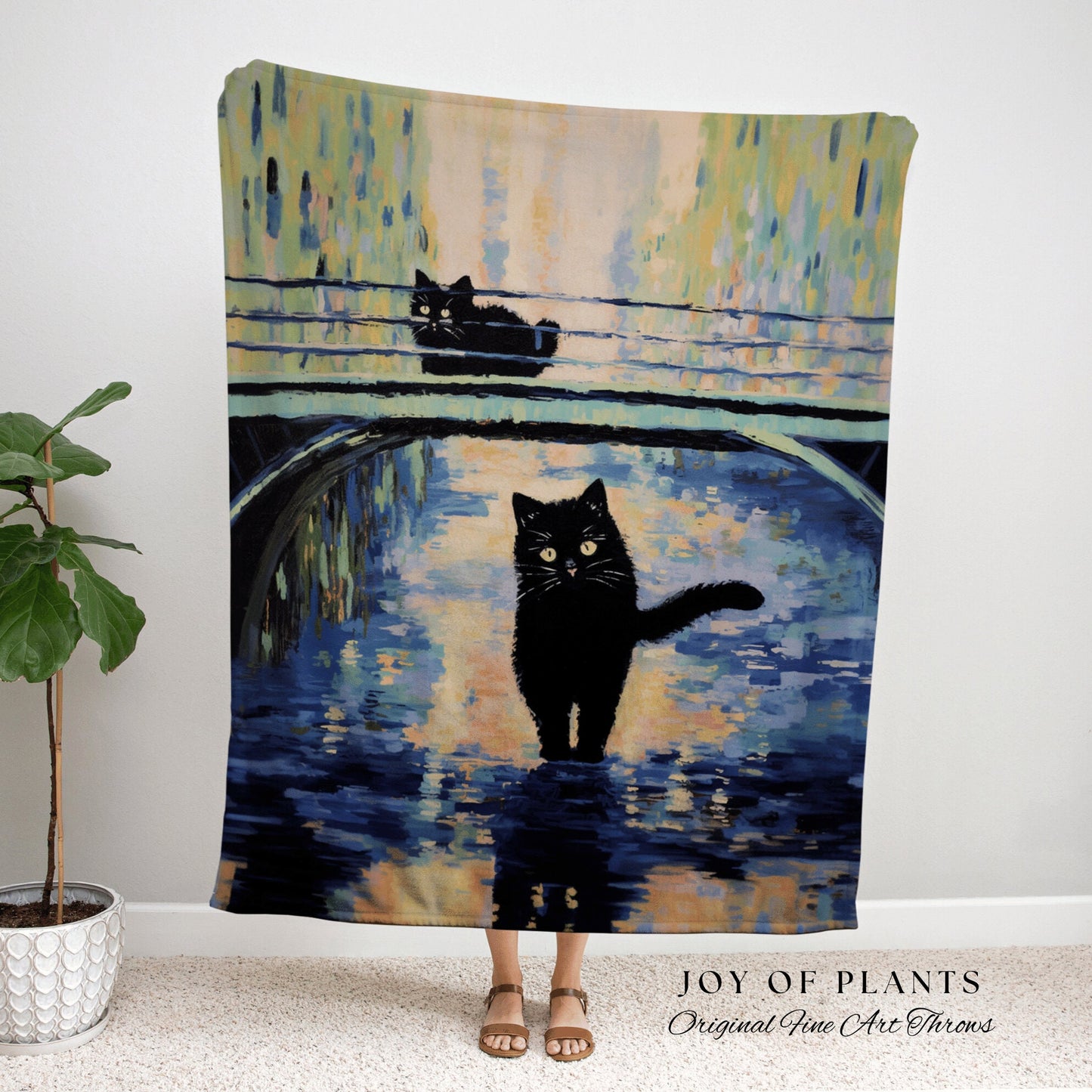 Fine Art Tapestry Black Cat Monet Art Inspired Vintage Aesthetic Tapestry Woven Blanket Cottagecore Decor Gift for Cat Lovers Whimsigothic