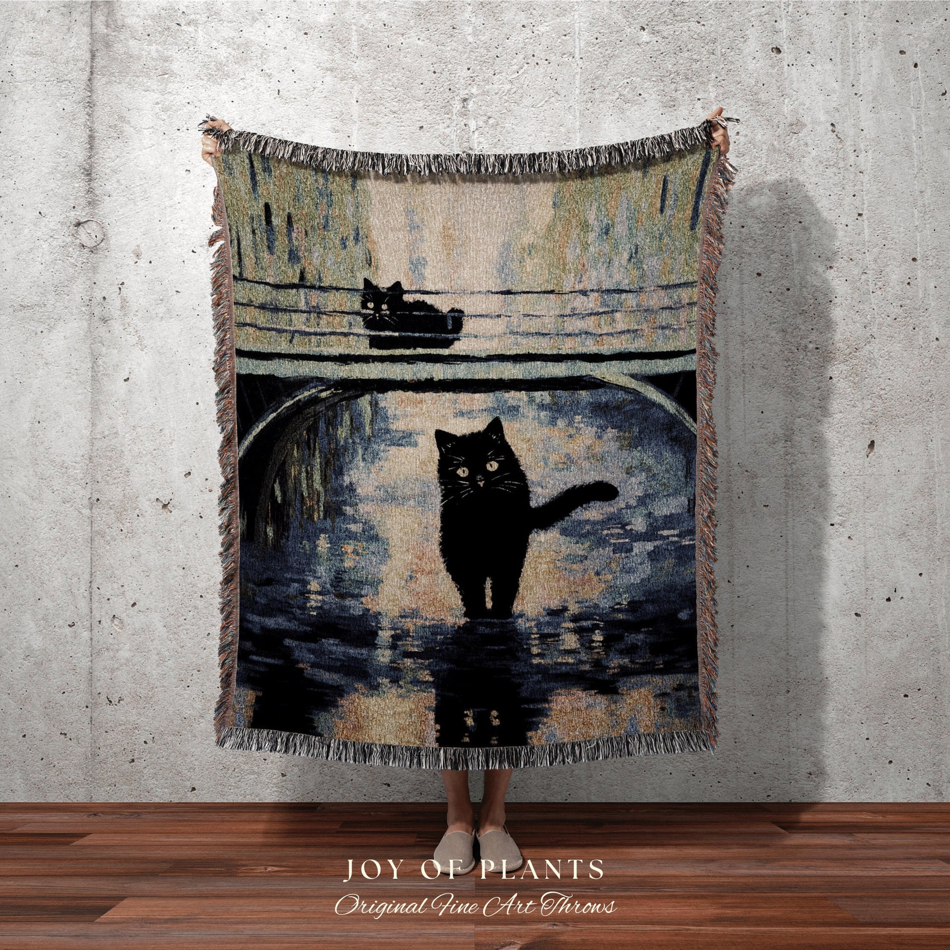 Fine Art Tapestry Black Cat Monet Art Inspired Vintage Aesthetic Tapestry Woven Blanket Cottagecore Decor Gift for Cat Lovers Whimsigothic