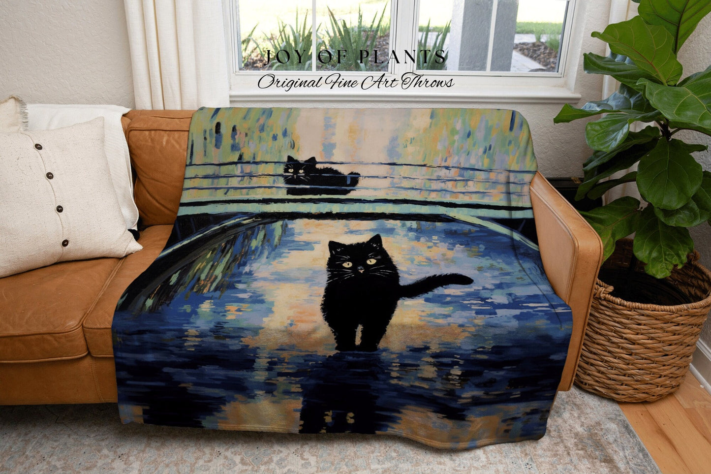 Fine Art Tapestry Black Cat Monet Art Inspired Vintage Aesthetic Tapestry Woven Blanket Cottagecore Decor Gift for Cat Lovers Whimsigothic