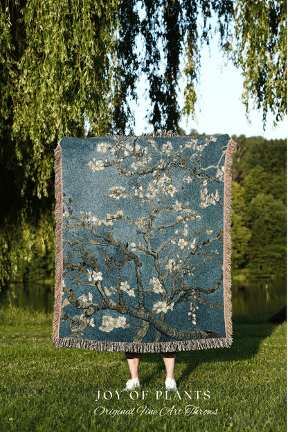 Almond Blossoms Woven Tapestry | Dark Academia Woven Throw Blanket | Famous Art Woven Blanket | Art Teacher Gift | Custom Painting Blanket |