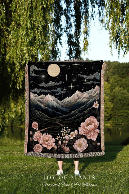 Peony Birth Flower Landscape Custom November Birthday Gift | Woven Blanket Personalized Birth Month Flower Art | November Birth Flower Peony