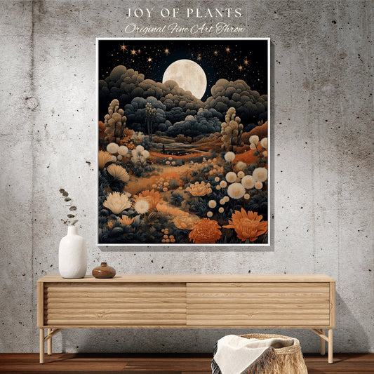 Marigold Birth Month Flower Tapestry Full Moon Landscape | Custom October Birthday Gift Woven Blanket Personalized Birth Flower October Gift