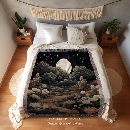 Marigold Birth Month Flower Tapestry Full Moon Landscape | Custom October Birthday Gift Woven Blanket Personalized Birth Flower October Gift