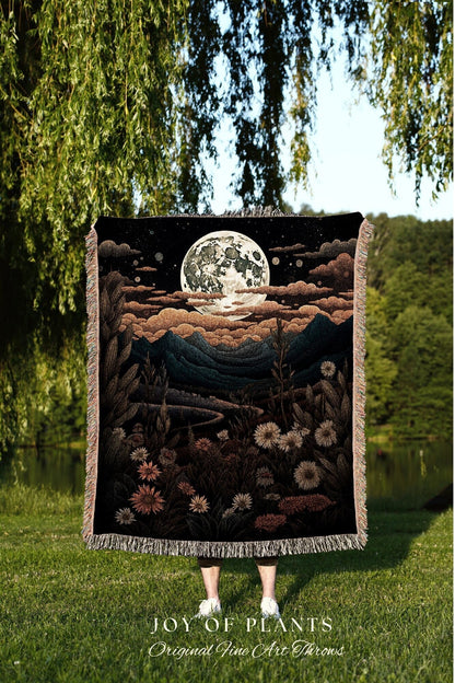 Aster Flower Birth Month Tapestry Celestial Landscape | Custom September Birthday Gift Woven Blanket Personalized Birth Flower September |