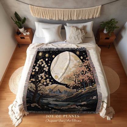 Lily of the Valley Birth Flower Tapestry Celestial Landscape | Custom May Birthday Gift Woven Blanket Personalized Birth Month Flower May |
