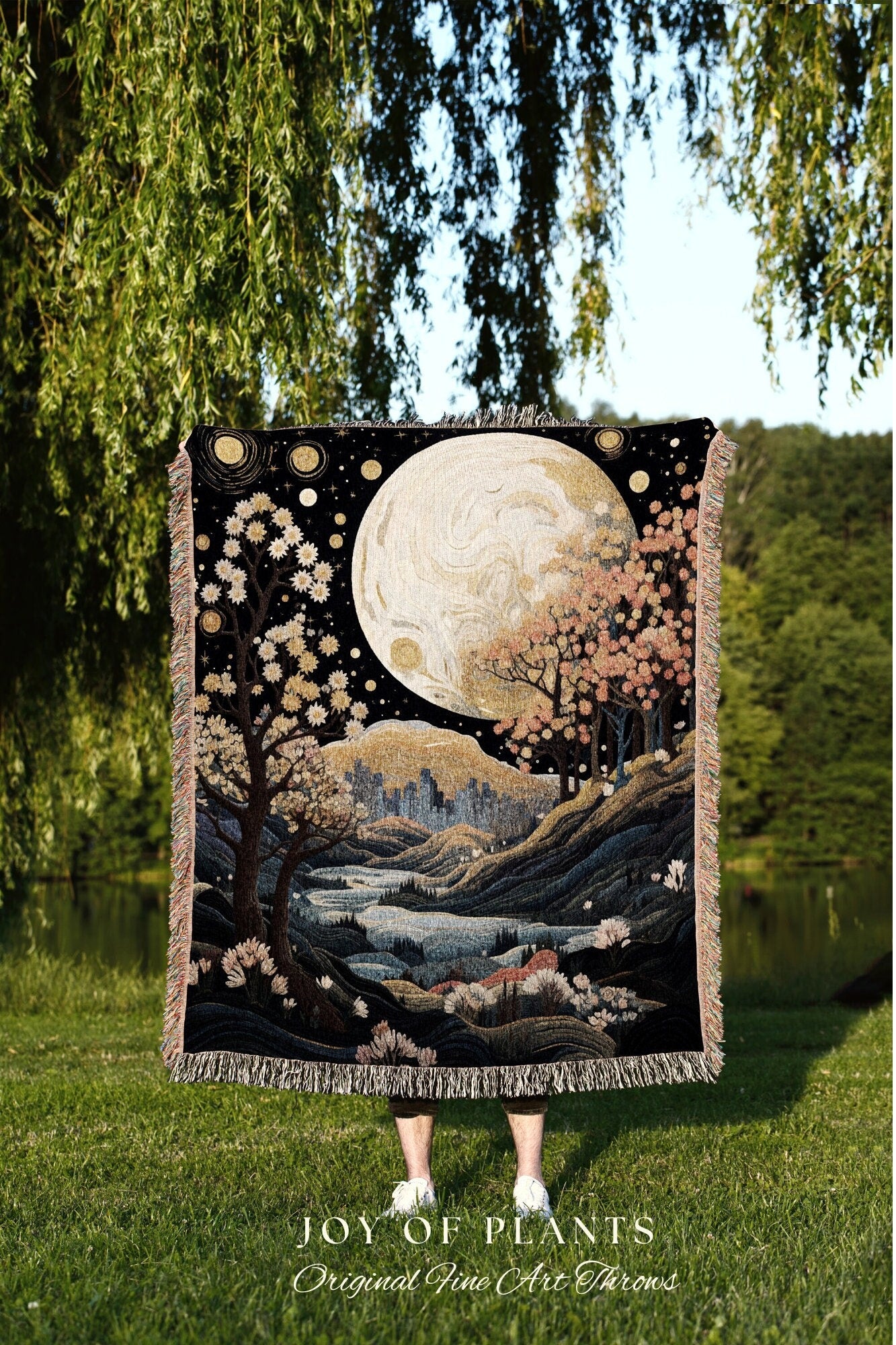 Lily of the Valley Birth Flower Tapestry Celestial Landscape | Custom May Birthday Gift Woven Blanket Personalized Birth Month Flower May |