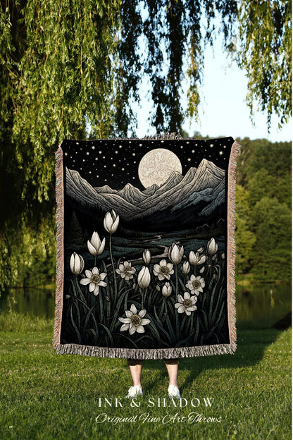 January Birth Flower Custom Gift | Woven Blanket Personalized Birth Month Flower Decor Tapestry Woven | January Snowdrop Flower Landscape |