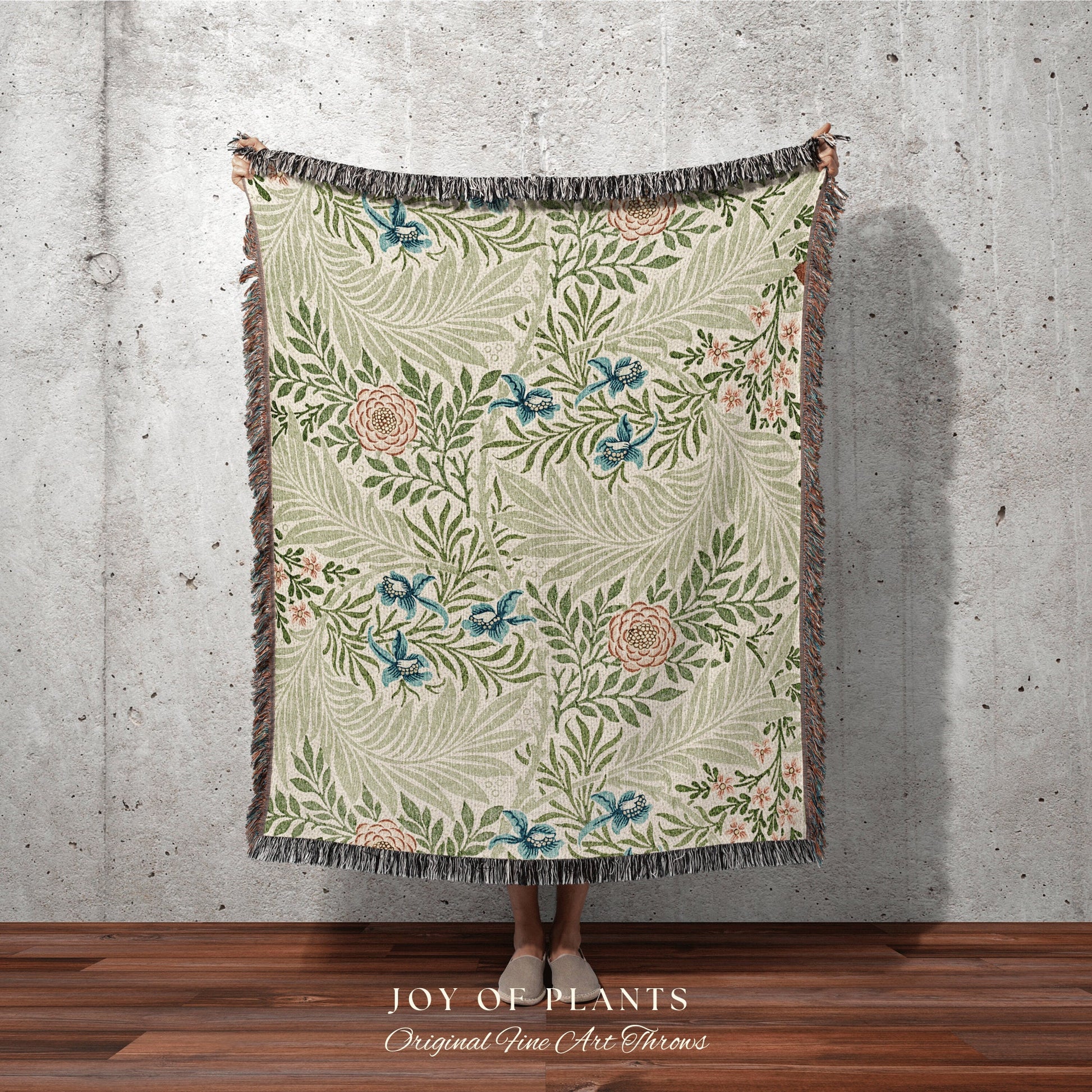 William Morris Print Woven Blanket | Victorian Decor Woven Throw Blanket | Sage Green Throw Blanket Floral Leaf Blanket Woven Throw