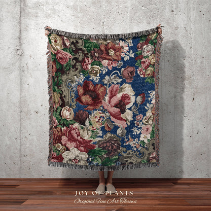 Floral Tapestry Vintage Tapestry Poppy Flower Blanket Aesthetic Cottagecore Blanket Woven Tapestry Colorful Vintage Throw Blanket Woven