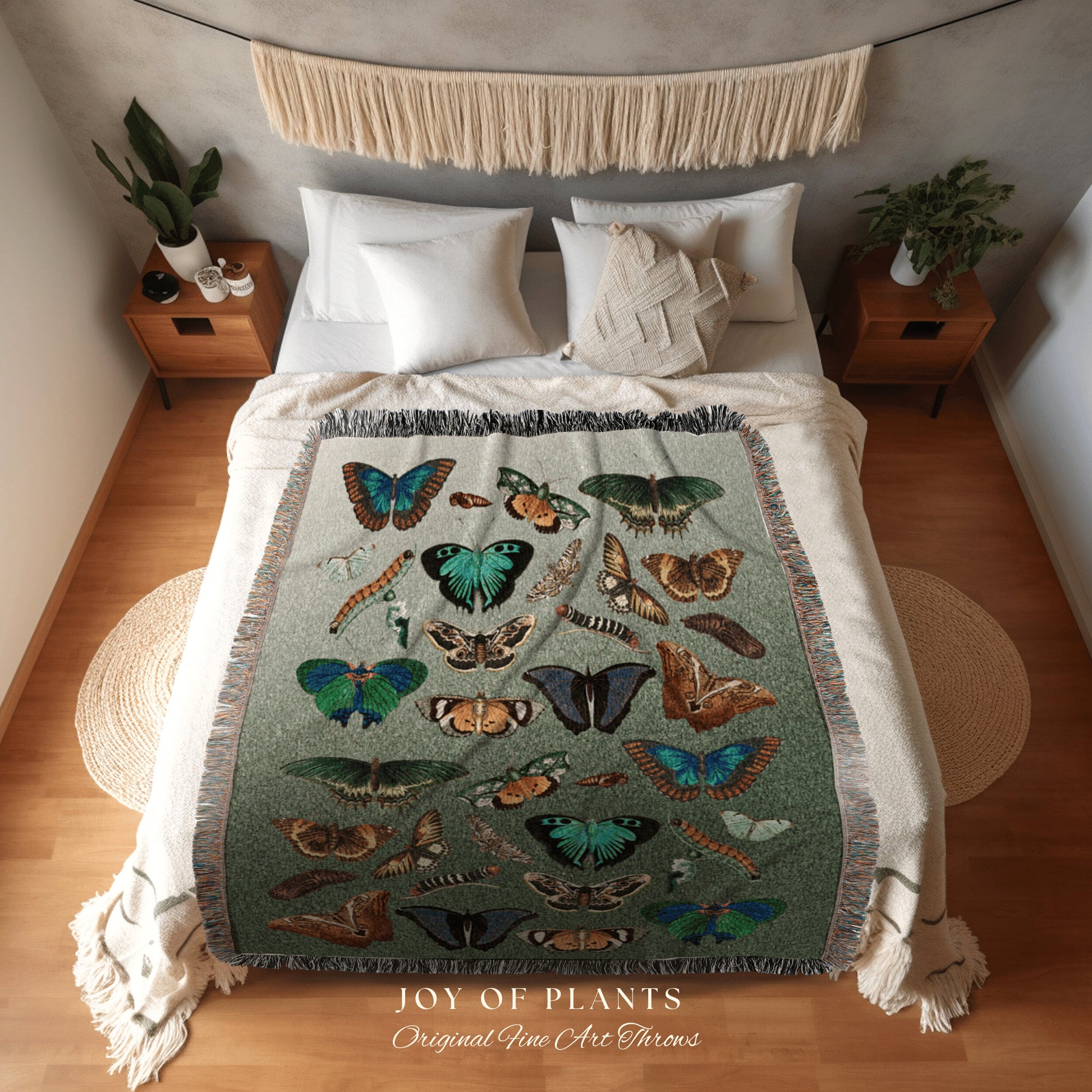 Butterfly and Moth Blanket Woven Throw Blanket | Butterfly Bedding Cottagecore Decor Celestial Woodland Aesthetic | Witchy Decor Moth Art |