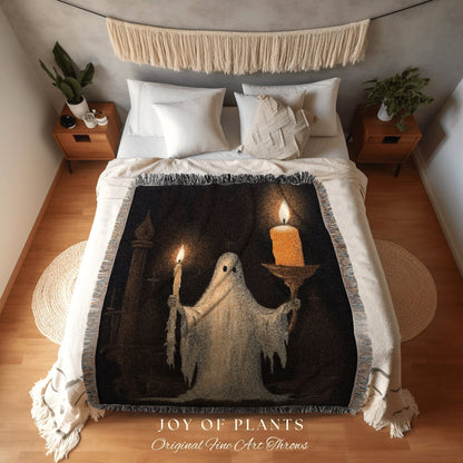 Macabre Art Tapestry Woven Throw Blanket Ghost Art | Macabre Home Decor Blanket Halloween Decor Bedroom Whimsigoth Tapestry Woven Blanket |