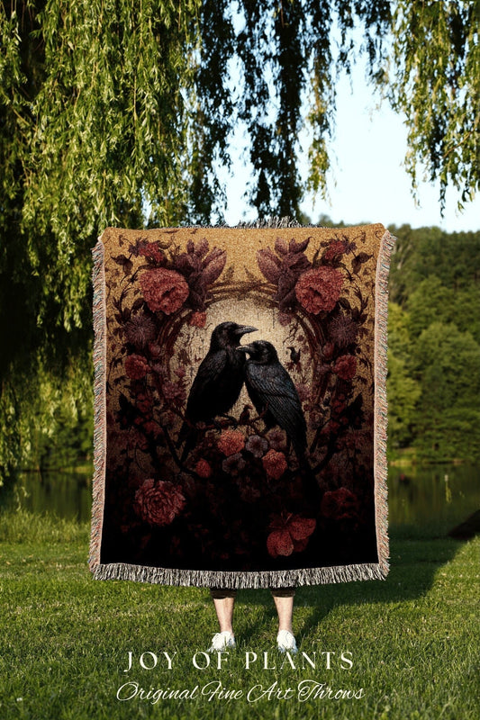 Victorian Gothic Wall Art Blanket Woven | Crowcore Decor Blanket Woven Wall Art Macabre | Whimsigoth Home Decor Crow Art Occult Tapestry |