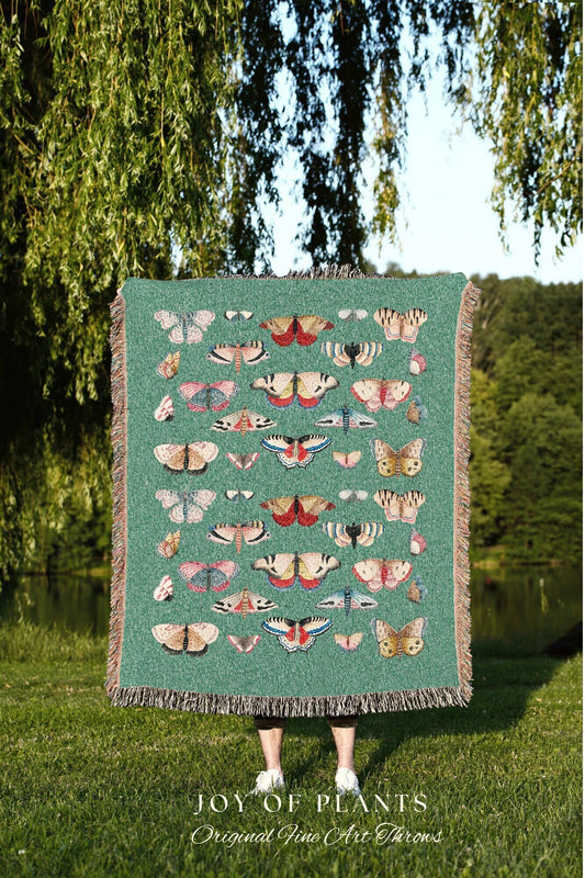 Teal Butterfly Bedding Colorful | Vintage Moth Tapestry Celestial Woodland | Butterfly Tapestry Woven Blanket Pastel | Fairycore Aesthetic |