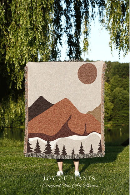 Nature Tapestry Boho Throw Blanket Woven Abstract Landscape Tapestry | Boho Decor Bedroom Throws Abstract Woven Blanket Forest Tapestry