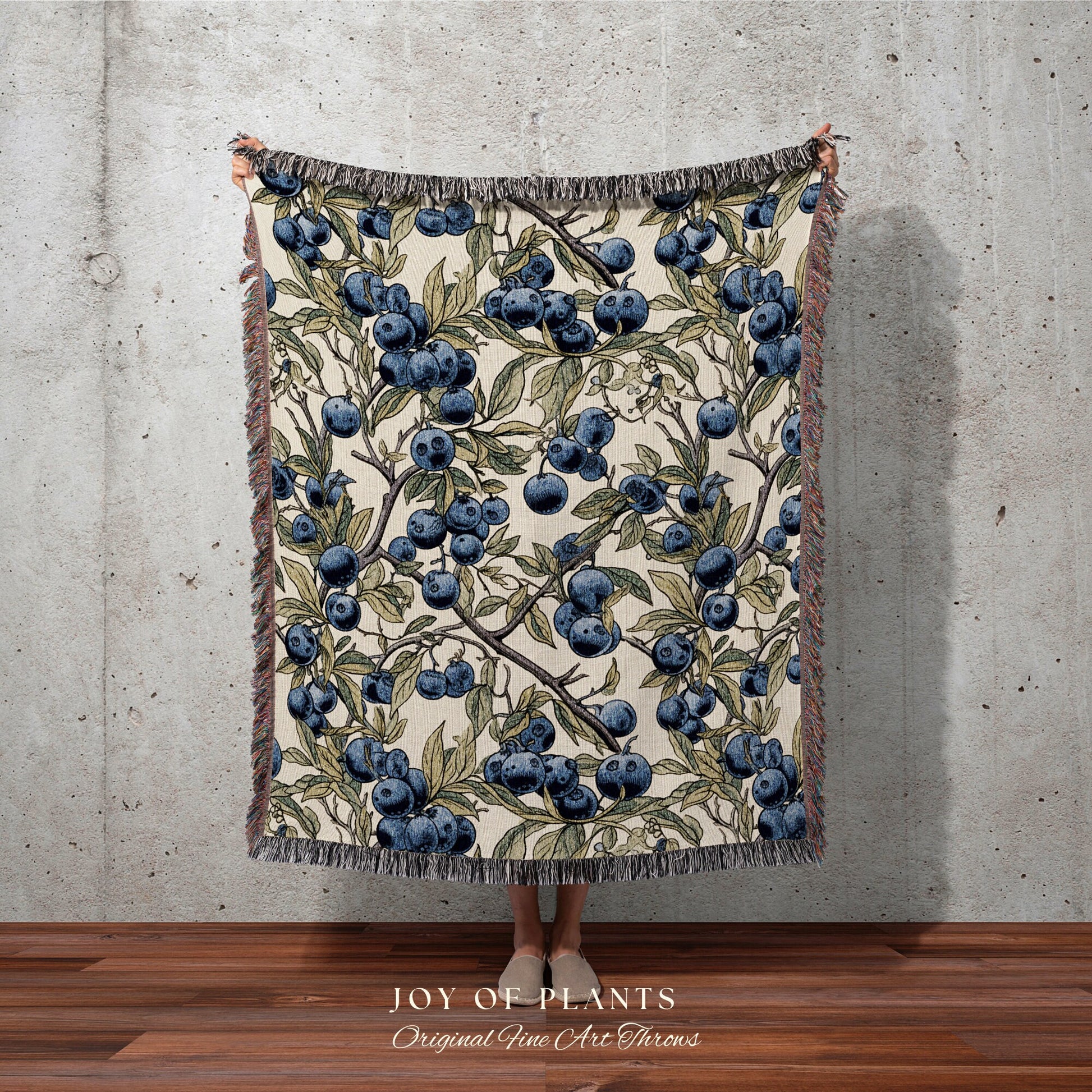 Vintage Blueberry Blanket Woven Tapestry | Wild Blueberry Fabric Vintage Botanical Blueberry Print | Woven Throw Blanket Cottagecore Decor |