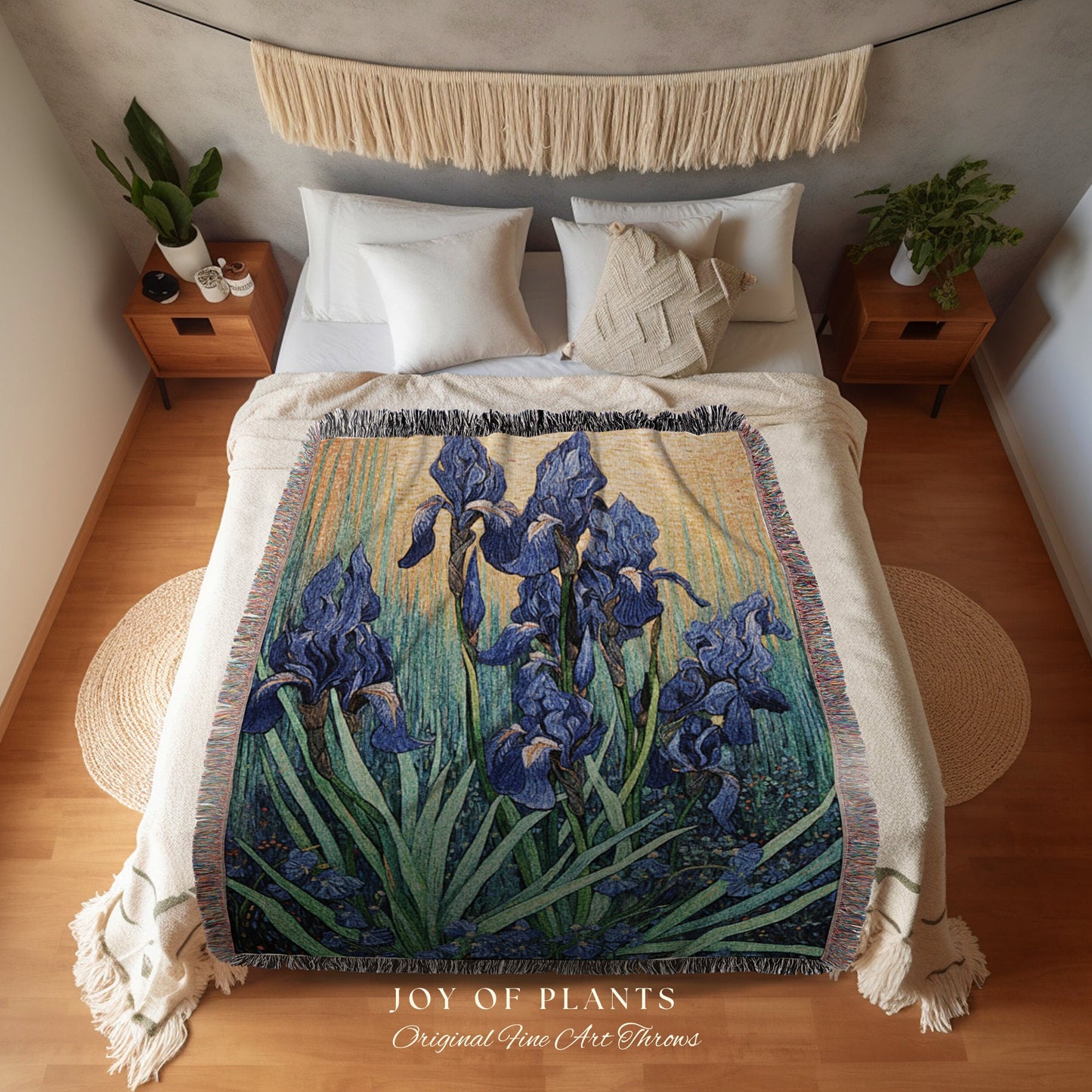 Iris Flower Tapestry Woven Art Famous Painting Decor | Floral Tapestry Woven Blanket Housewarming Gift | Vincent Van Gogh Art Tapestry Gift