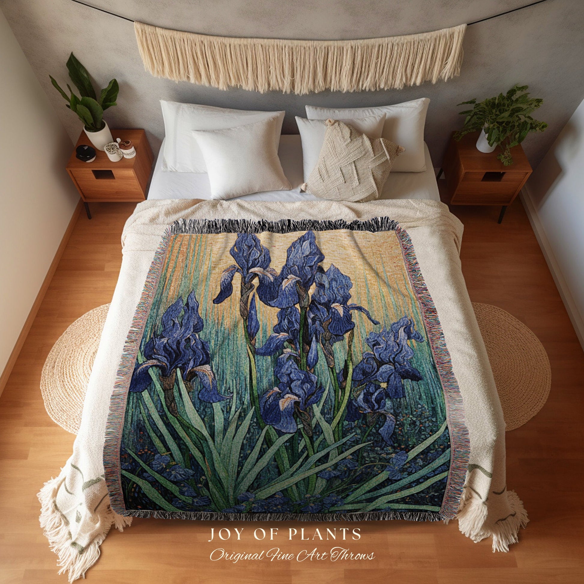 Iris Flower Tapestry Woven Art Famous Painting Decor | Floral Tapestry Woven Blanket Housewarming Gift | Vincent Van Gogh Art Tapestry Gift