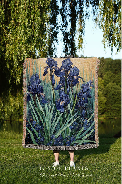 Iris Flower Tapestry Woven Art Famous Painting Decor | Floral Tapestry Woven Blanket Housewarming Gift | Vincent Van Gogh Art Tapestry Gift