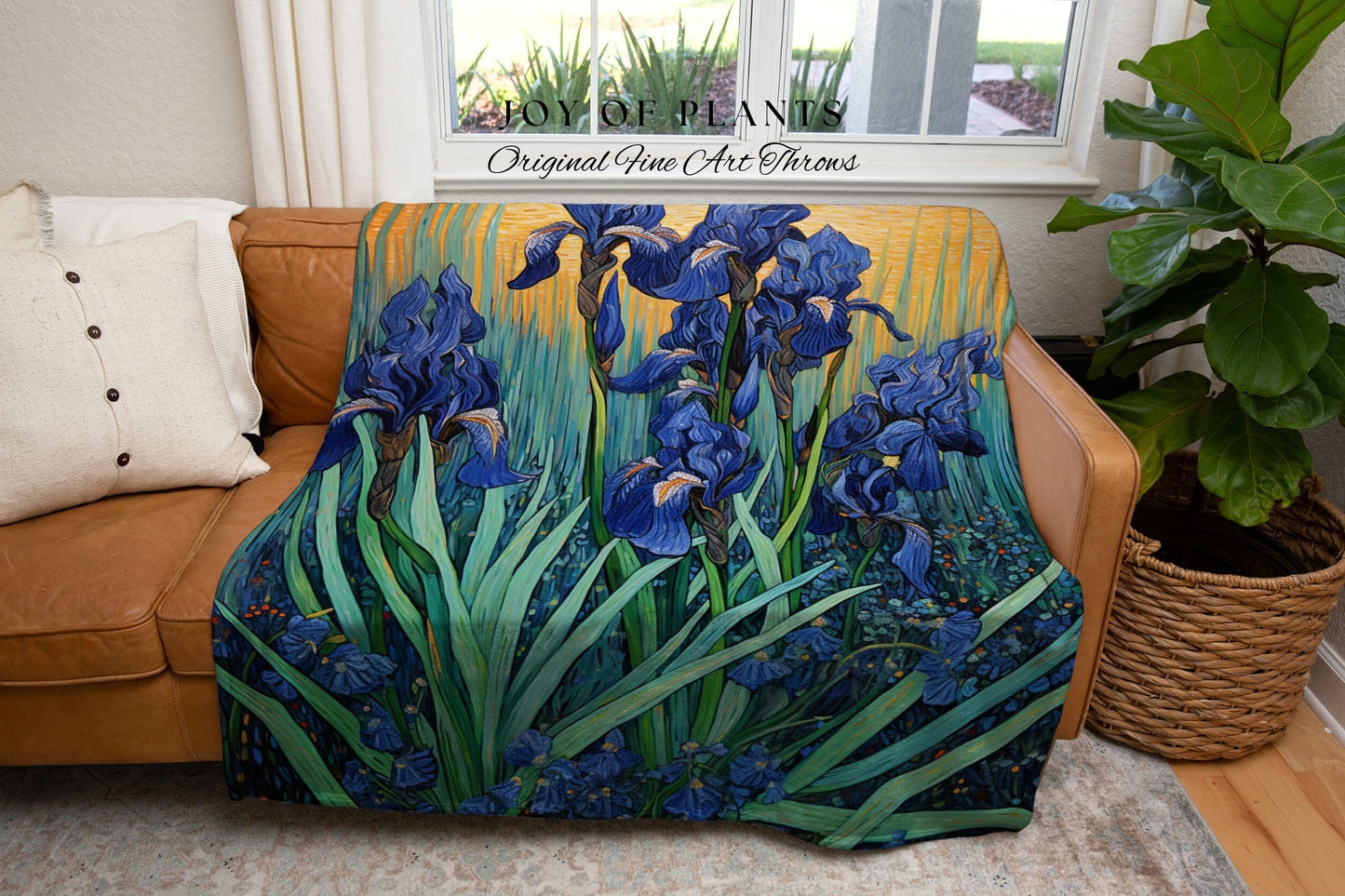 Iris Flower Tapestry Woven Art Famous Painting Decor | Floral Tapestry Woven Blanket Housewarming Gift | Vincent Van Gogh Art Tapestry Gift