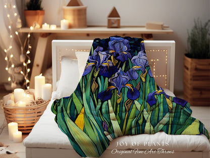 Woven Iris Flower Tapestry | Dark Academia Room Decor Floral Tapestry Woven Blanket Housewarming Gift | Vincent Van Gogh Art Tapestry Gift |