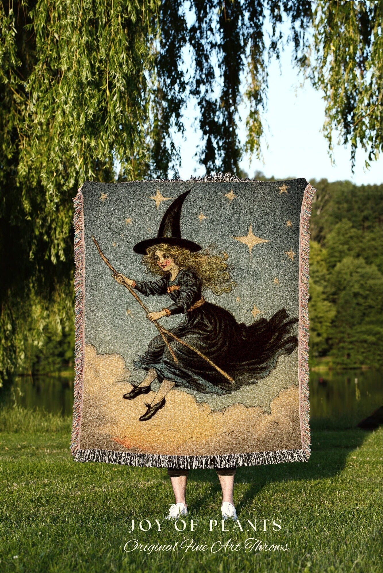 Retro Halloween Witch Decor Tapestry Woven Throw Blanket | Vintage Halloween Decor Blanket Dark Academia Decor Bedroom Witchy Decor Vintage