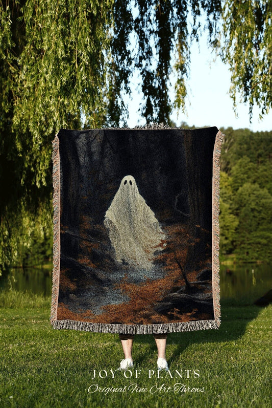 Dark Academia Room Decor Ghost Blanket Woven Throw | Macabre Wall Art Occult Decor Spooky Ghost Tapestry Gothic Gift Dark Cottagecore Decor