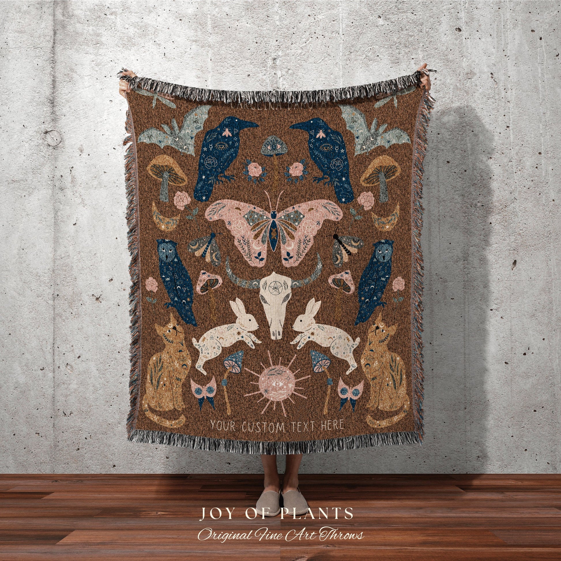 Woven Tapestry Custom | Witchy Cottagecore Tapestry Woven | Crowcore Decor Boho Moth Tapestry | Custom Blanket Woven Tapestry Boho Raven Art