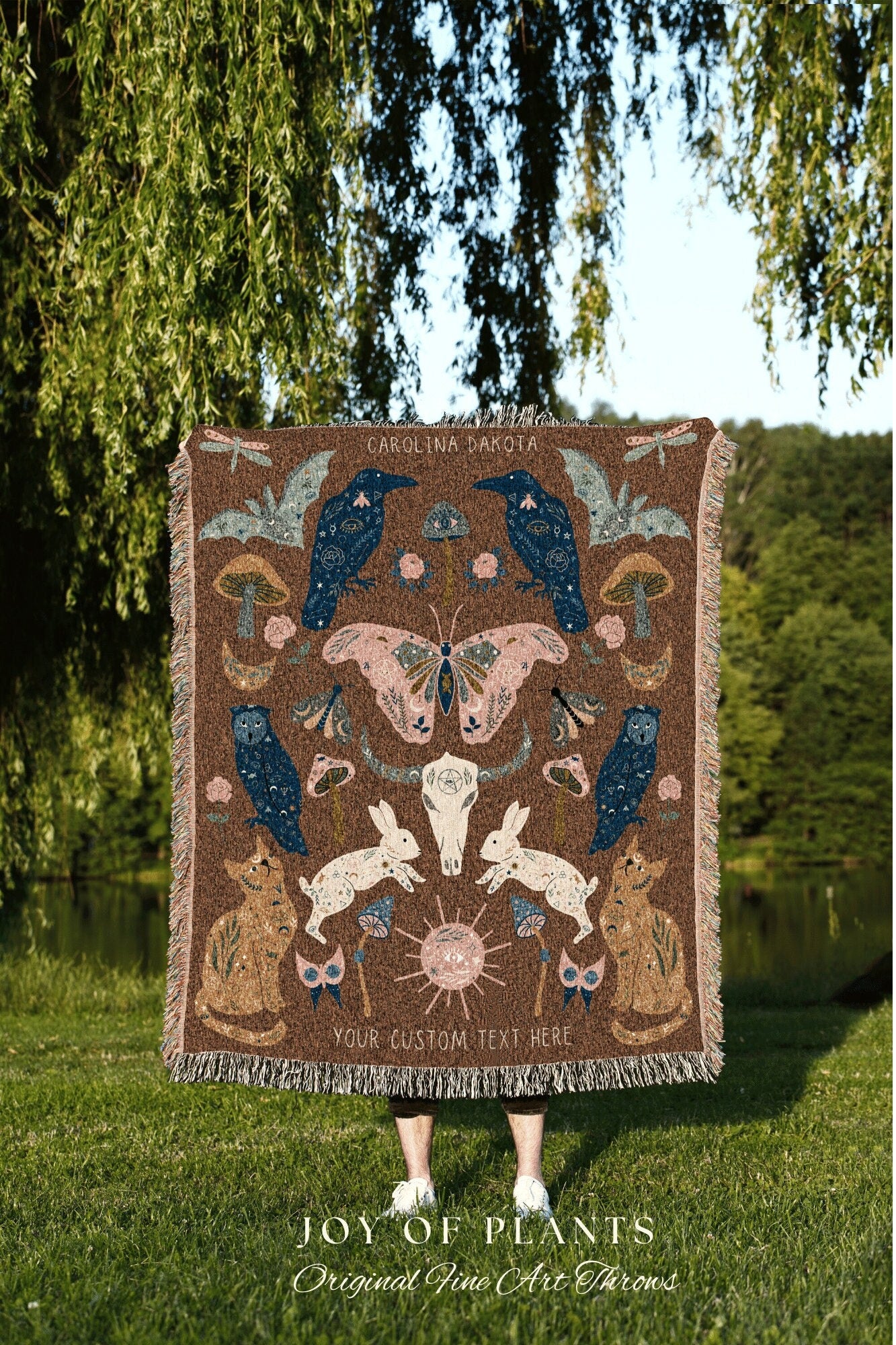 Woven Tapestry Custom | Witchy Cottagecore Tapestry Woven | Crowcore Decor Boho Moth Tapestry | Custom Blanket Woven Tapestry Boho Raven Art