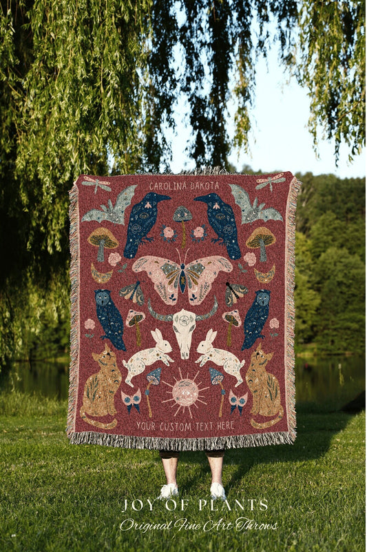 Celestial Boho Woven Blanket Custom | Witchy Cottagecore Tapestry Woven | Boho Moth Decor Tapestry | Custom Blanket Woven Tapestry Raven Art