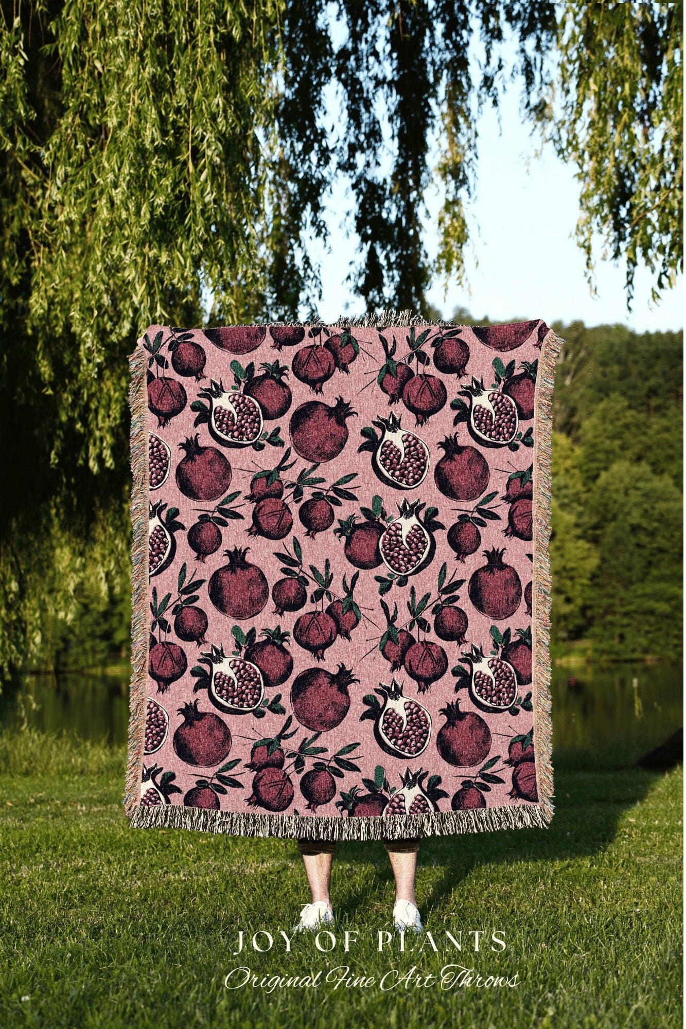 Berry Pink Woven Blanket Pomegranate Art | Pop Art Wall Art Pomrgranate Decor | Throw Blanket Pomegranate Tapestry | Pomegranate Blanket |