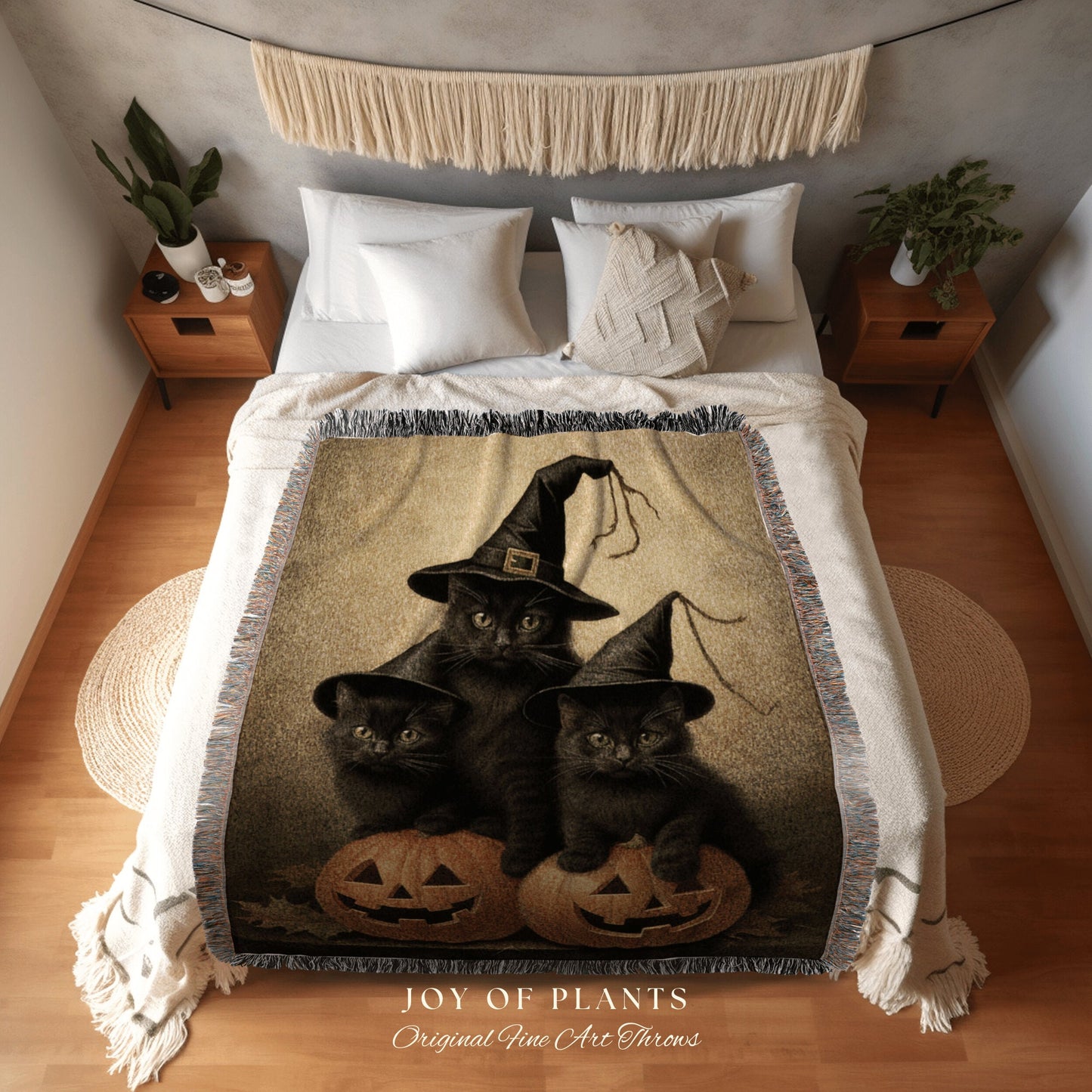 Kitten Tapestry Halloween Decor Witch Tapestry Woven Blanket | Vintage Witchy Decor Halloween Blanket Dark Academia Decor Halloween Cute Cat